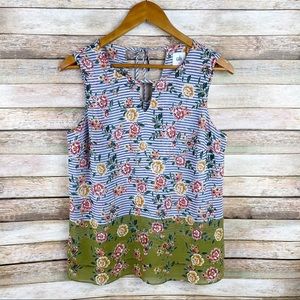 CAbi #5354 Penelope Striped Floral Keyhole Top S